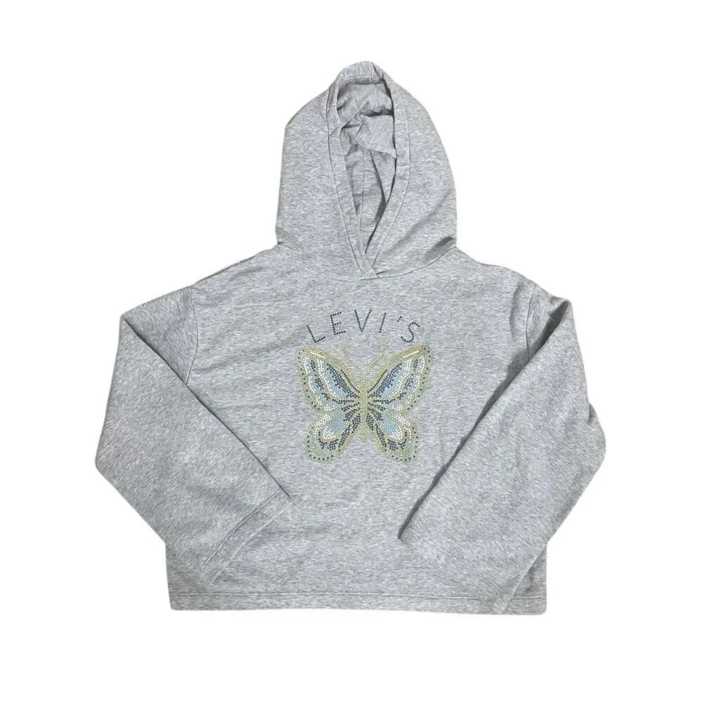 Levi’s Gray Butterfly Hoodie Y2K Rhinestone Crop XL Teen